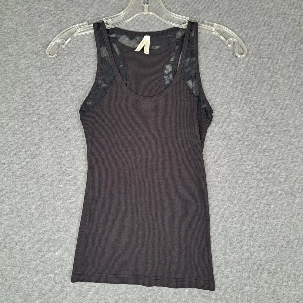 Color Story Tank Top Women Small Black Lace Trim Ribbed Racerback 3054